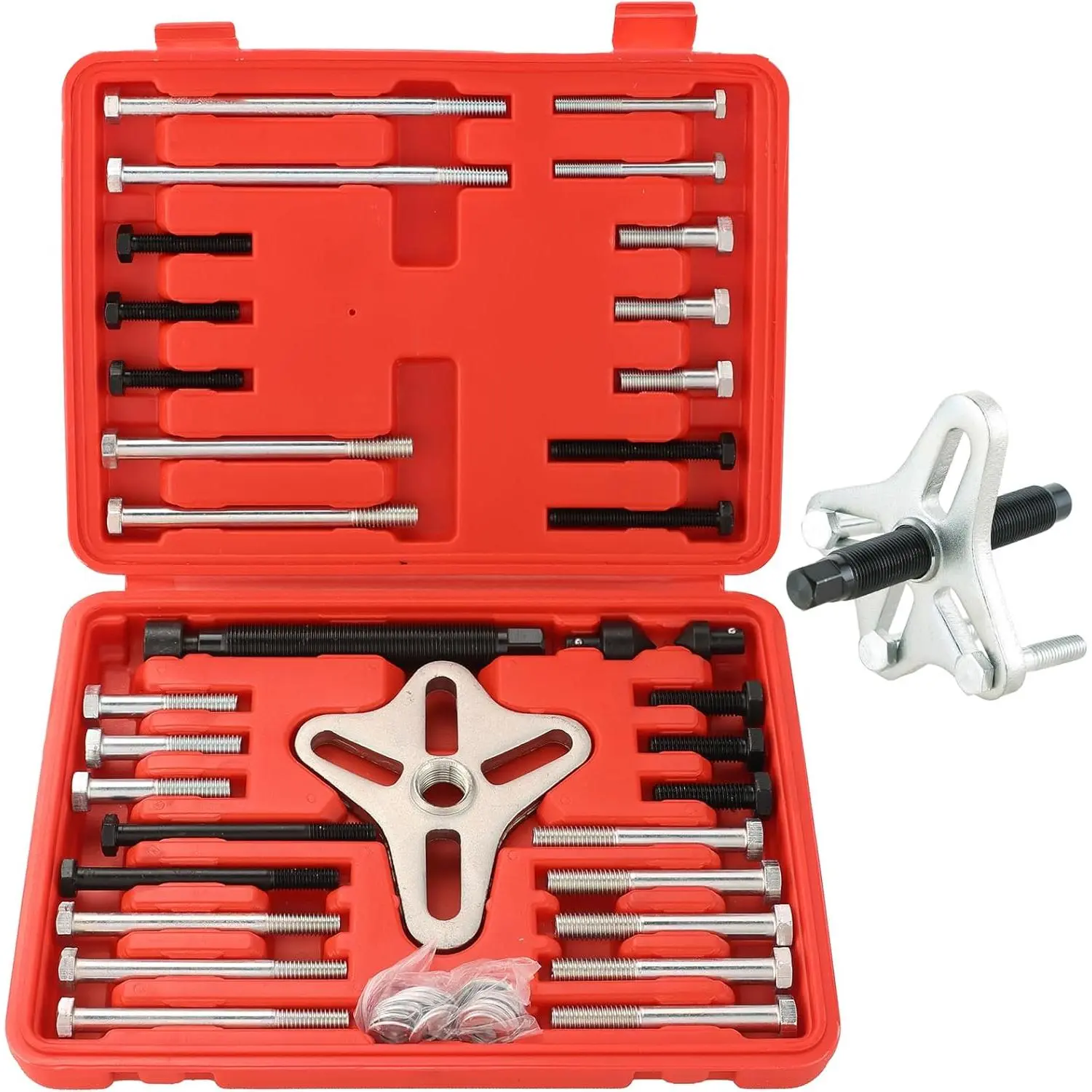 46 count Harmonic Balancer Puller Set, Steering Wheel Puller Kit Steering Wheel Flywheel Crankshaft Pulley Puller Crankshaft Pulleys and Gears for  , Pickups, SUVs (Red)