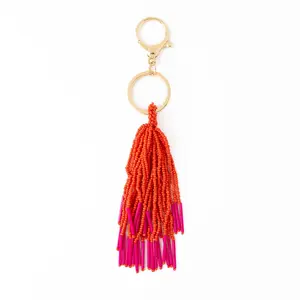 Diana Tassel Beaded Bag Charm Red + Hot Pink