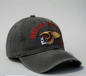 Dad Hat - Vintage Washed Black Embroidered Winged Skull