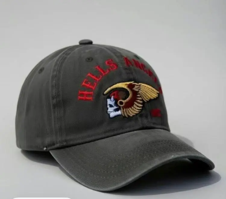 Dad Hat - Vintage Washed Black Embroidered Winged Skull