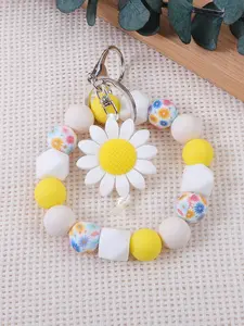 Colorful Sunflower Silicone Beaded Wrist Keychain, Cute Keychain, Compact And Lightweight Keychain, Durable Silicone Material, Anti-Lost Backpack Accessory, Perfect Gift for Friends & Holidays