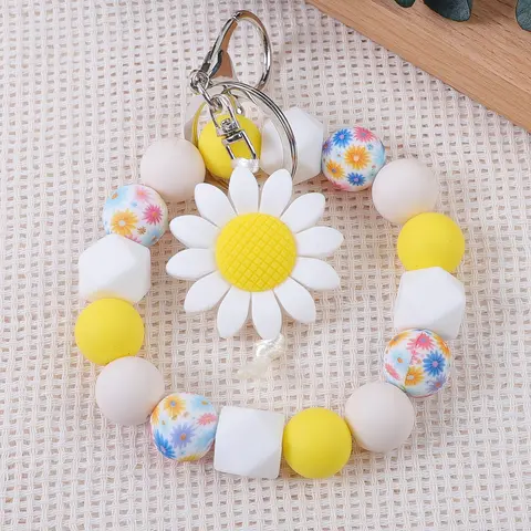 Colorful Sunflower Silicone Beaded Wrist Keychain, Cute Keychain, Compact And Lightweight Keychain, Durable Silicone Material, Anti-Lost Backpack Accessory, Perfect Gift for Friends & Holidays
