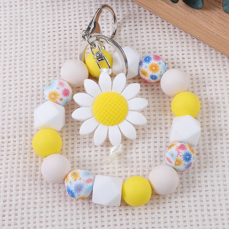 Colorful Sunflower Silicone Beaded Wrist Keychain, Cute Keychain, Compact And Lightweight Keychain, Durable Silicone Material, Anti-Lost Backpack Accessory, Perfect Gift for Friends & Holidays
