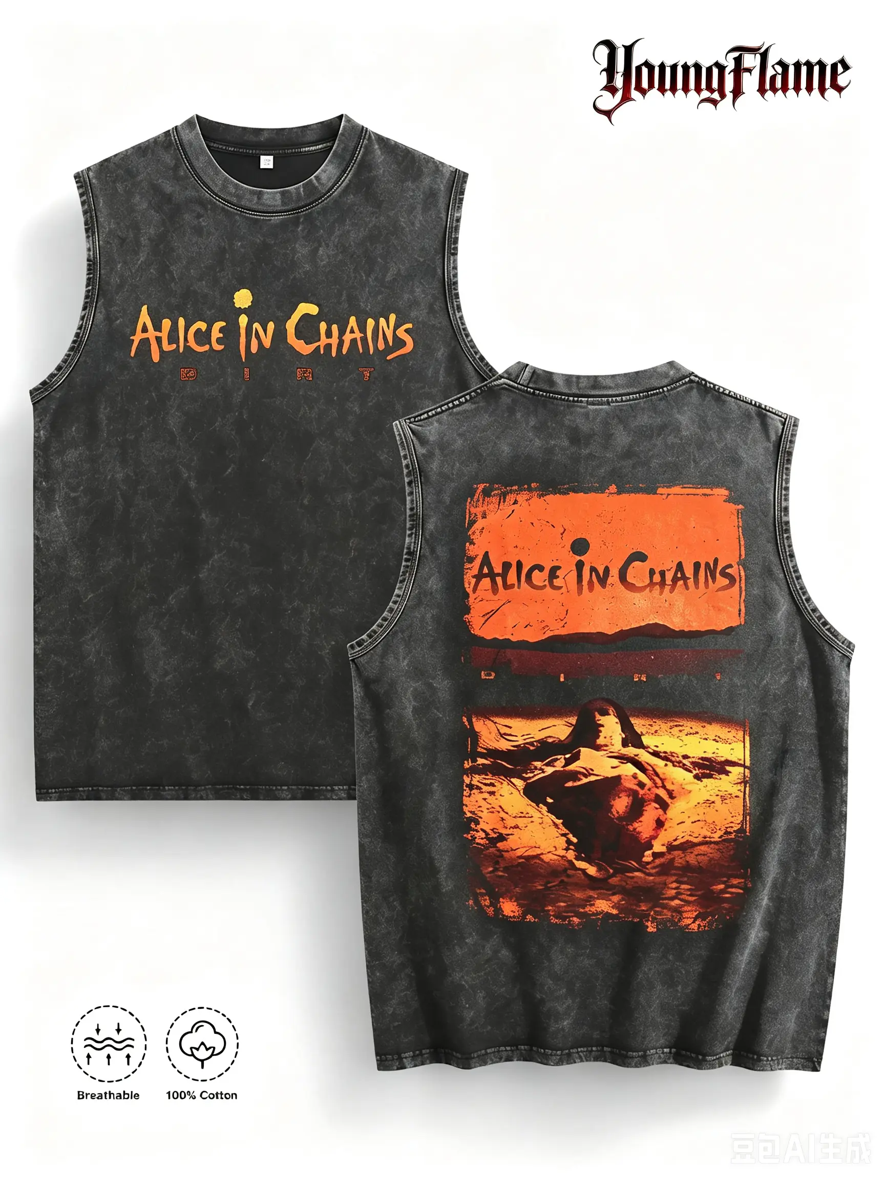 Vintage Acid Wash 90s Grunge Graphic Muscle Tee | Desert Alt Rock Sleeveless Shirt | 100% Cotton Men's Streetwear short-sleeved t-shirt men t-shirt gift cottontees top vintage menswear loose fit summer casual shirt