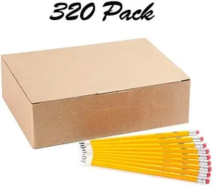 Wood-Cased #2 HB Pencils, Pre-Sharpened Yellow, 320 Pencils Bulk Pack, Durable Graphite Lead, Soft Latex-Free Eraser, Yellow