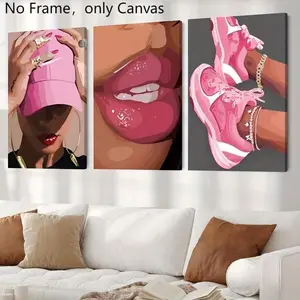 Girl Series Canvas Painting without Frame, Frameless, 3 Counts/set Fashionable Girl Pattern Artistic Wall Art, Wall Decor for Home Living Room Bedroom, Ornaments, Decoration
