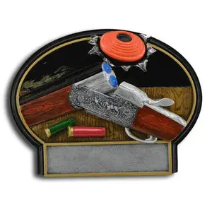 BuyAwardsandTrophies Sporting Clays Shooting Gun Resin Oval - Plastic Trophy with Base, Awards and Trophies for Sports Competition, Prizes for Adults and Kids Black, 4"