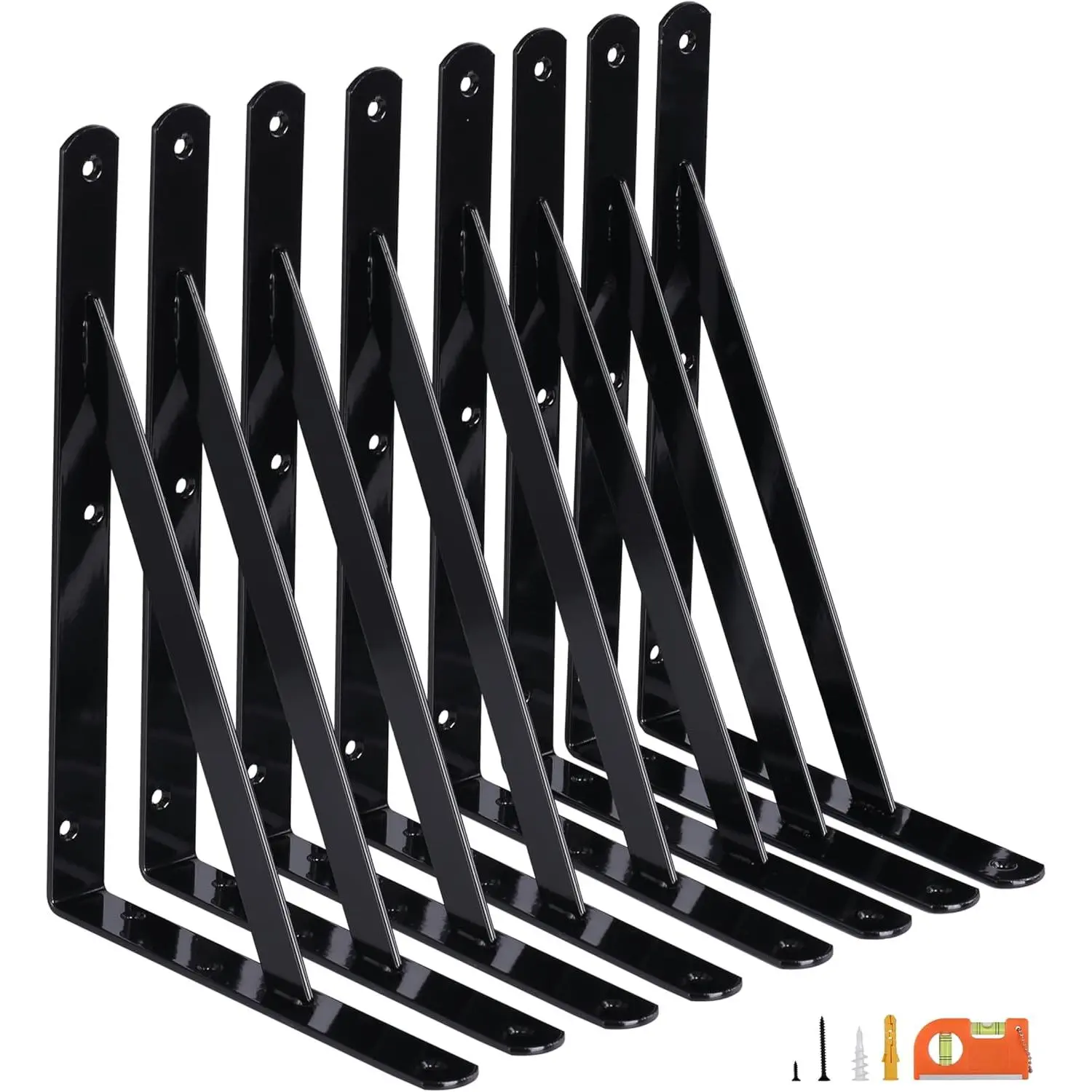 8-Pack 12 Inch Heavy Duty Shelf Brackets, Large Wall Bracket for Garage Kitchen Floating Shelves, Black Powder-Coated Steel
