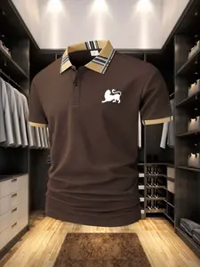 Bold Lion Print Polo Shirt, Geometric Pattern Slim-Fitting Business Casual Loose Top, Mid-Young Adult Fashion, C155 Design