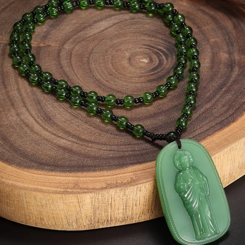 Hot Selling Imitation Jade Buddha Pendant Necklace, Vintage Style Bodhisattva Amulet Protecting Necklace, Religious Gift for Spirituality, Pendant Design