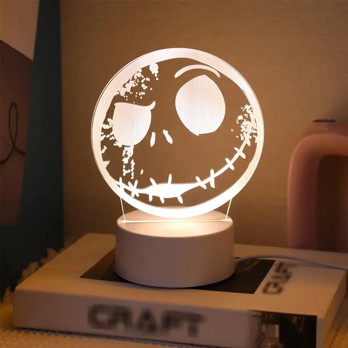 3D Ghost Face Design Night Light, Ambient Light For Bedroom Nursery Bedside Living Room Home Decor, Luminous Birthday Festival Holiday Gift, Halloween