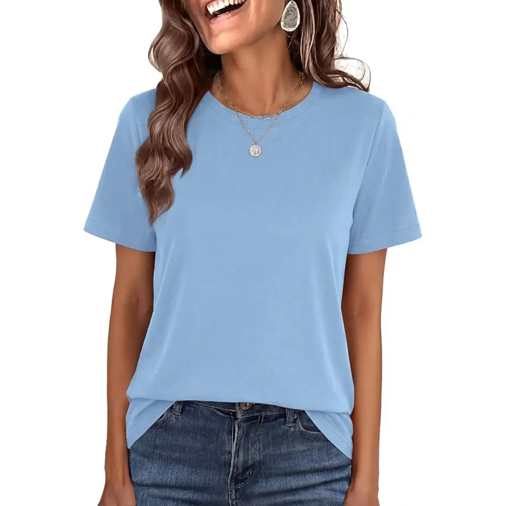 PRETTYGARDEN Womens Short Sleeve Tops Summer Casual Crewneck Cotton Basic Tee Shirts Fashion Clothing Spring Outfits
