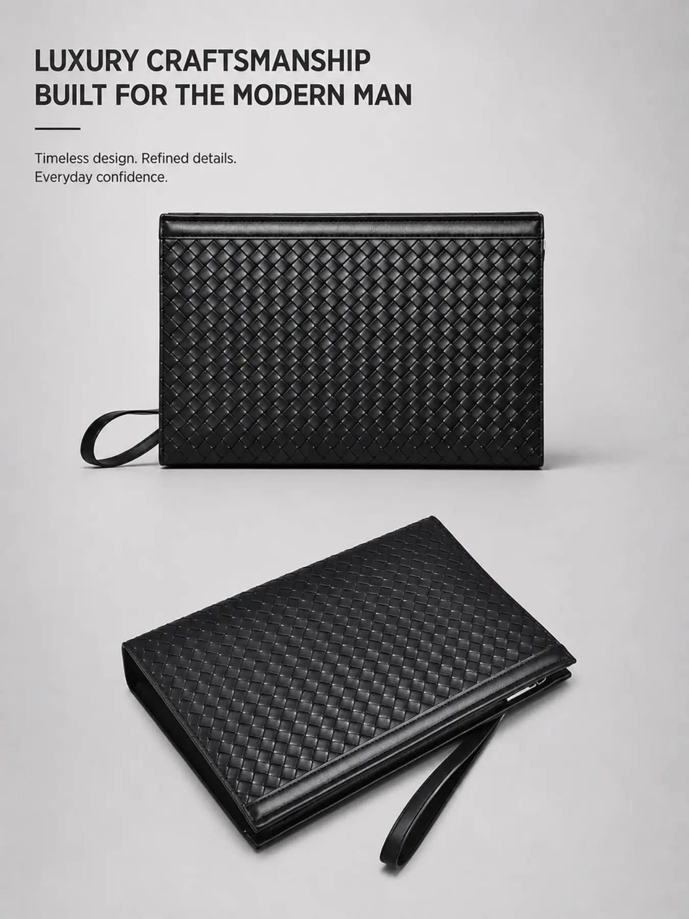 Men's Business PU Leather Envelope Clutch Zip, Plaid Pattern, All Seasons, Casual Commuter Handbag, Wristlet Bag, Stylish Accessory, Men Gifts