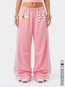 Women's Striped Wide Leg Pants, High Waisted Loose Fit Casual Sweatpants, Vintage Street Style Long Straight Leggings