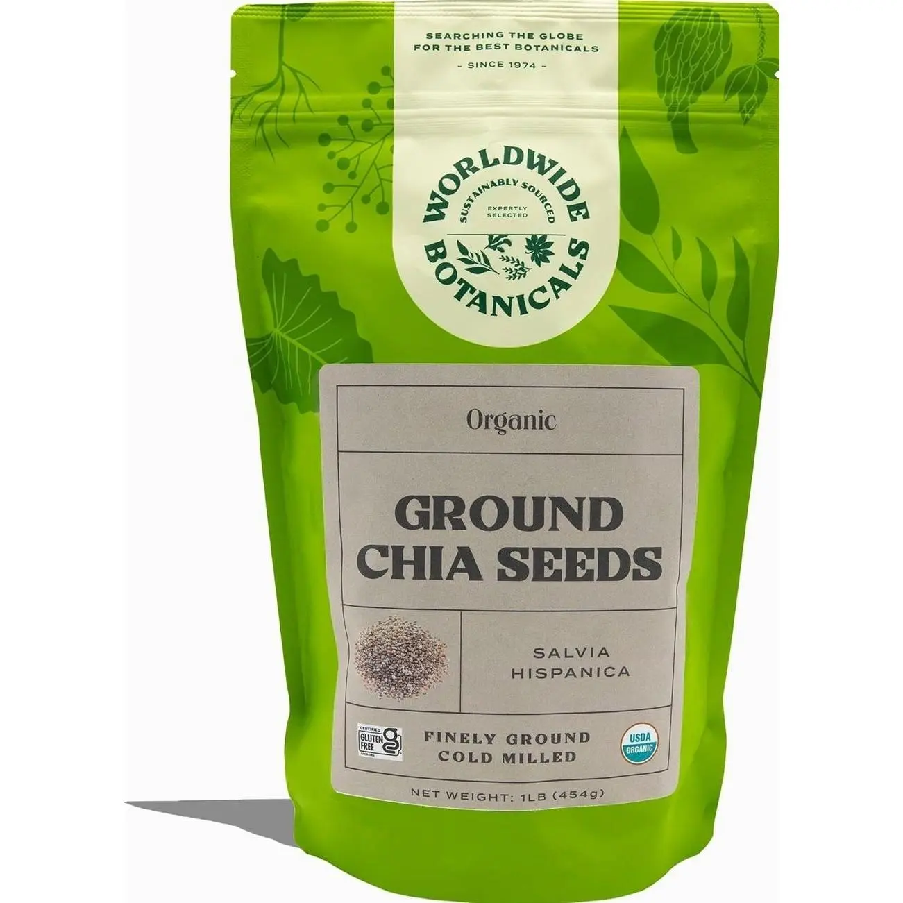 Worldwide Botanicals Organic Ground Chia Seeds, 1 Pound - Excellent Source of Fiber, Protein, and Omega-3 Fatty Acids | Gluten-Free | Vegan | Non-GMO | Kosher