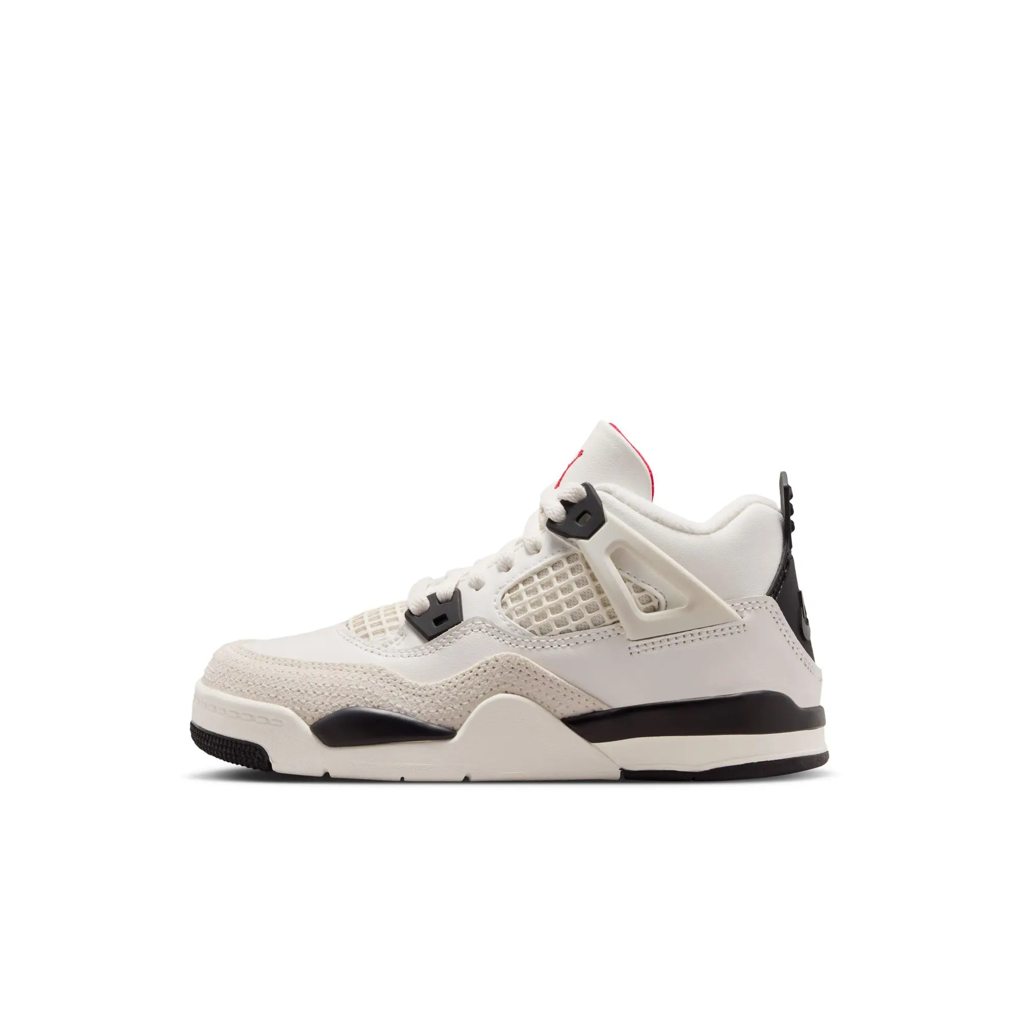 Air Jordan 4 Retro "Flight Club" Youth Leather High Top Sneakers in Sail & University Red, Classic Cushioned Lace-up Casual Walking Trainers, Sneakers Shoes, Athletic Casual Footwear, Classic Shoes, Cushioning, Little Feet