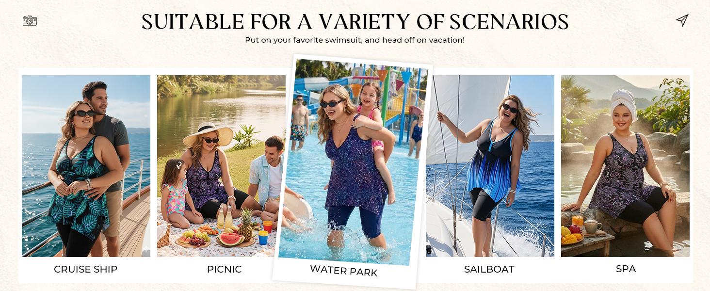 Hanna Nikole Women Plus Size Tankini Swimsuit 2 Piece Bathing Suits with Pockets Flowy Rash Guard Swimwear with Capris Shorts