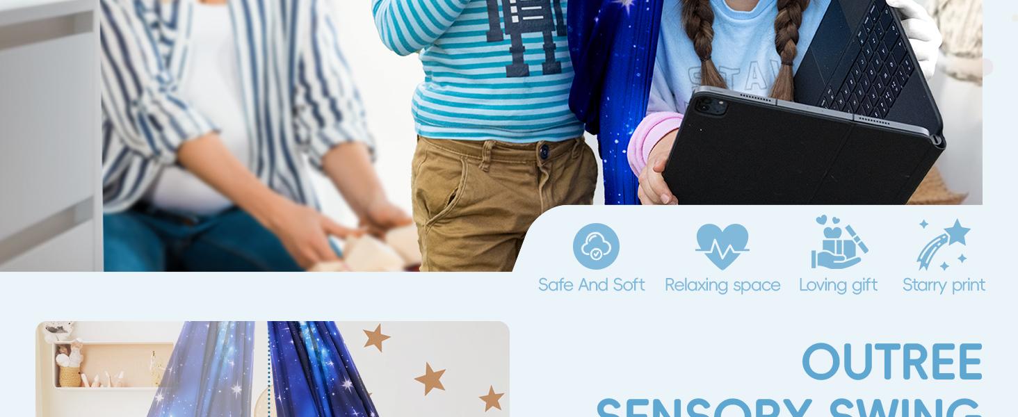 (Summer Turn-Up)OUTREE Sensory Swing for 3+ Years Old - Double-Layered Hammock with 360° Rotating Hanger Kit, Summer Turn Up & Father's Day Deal