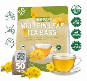 HoLeaf Mullein Leaf Tea Bags, 50 Count Individually Foil Wrapped, Caffeine Free Herbal Tea, Natural Smooth Flavor, Eco Friendly Packaging, Soothing Daily Wellness Tea