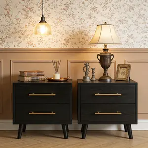 [2pc] Modern White Nightstand with 2 Drawers, Gold Handles Dressers, End Side Table for Bedroom Living Room, Stylish Storage Furniture for Home