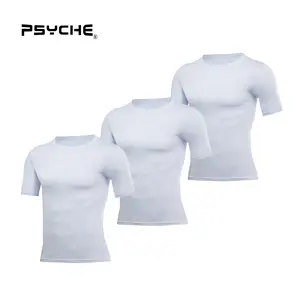 PSYCHE 3 Pack Men's Compression Shirts Cool Dry Short Sleeve Baselayer Athletic Workout T Shirts,Sweat-Wicking Ultra-Breathable Muscle Support