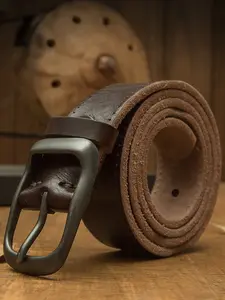 Handmade Leather Belt for Men, Pure Cowhide Casual Vintage Style, Pin Buckle Waistband for Students, Mid-Youth Denim Belts