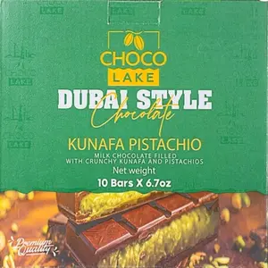 Choco Lake Dubai Style Chocolate Kunafa Pistachio 10 Bars x 6.7 oz Milk Chocolate Filled with Crunchy Kunafa and Pistachios Dessert Bonbon