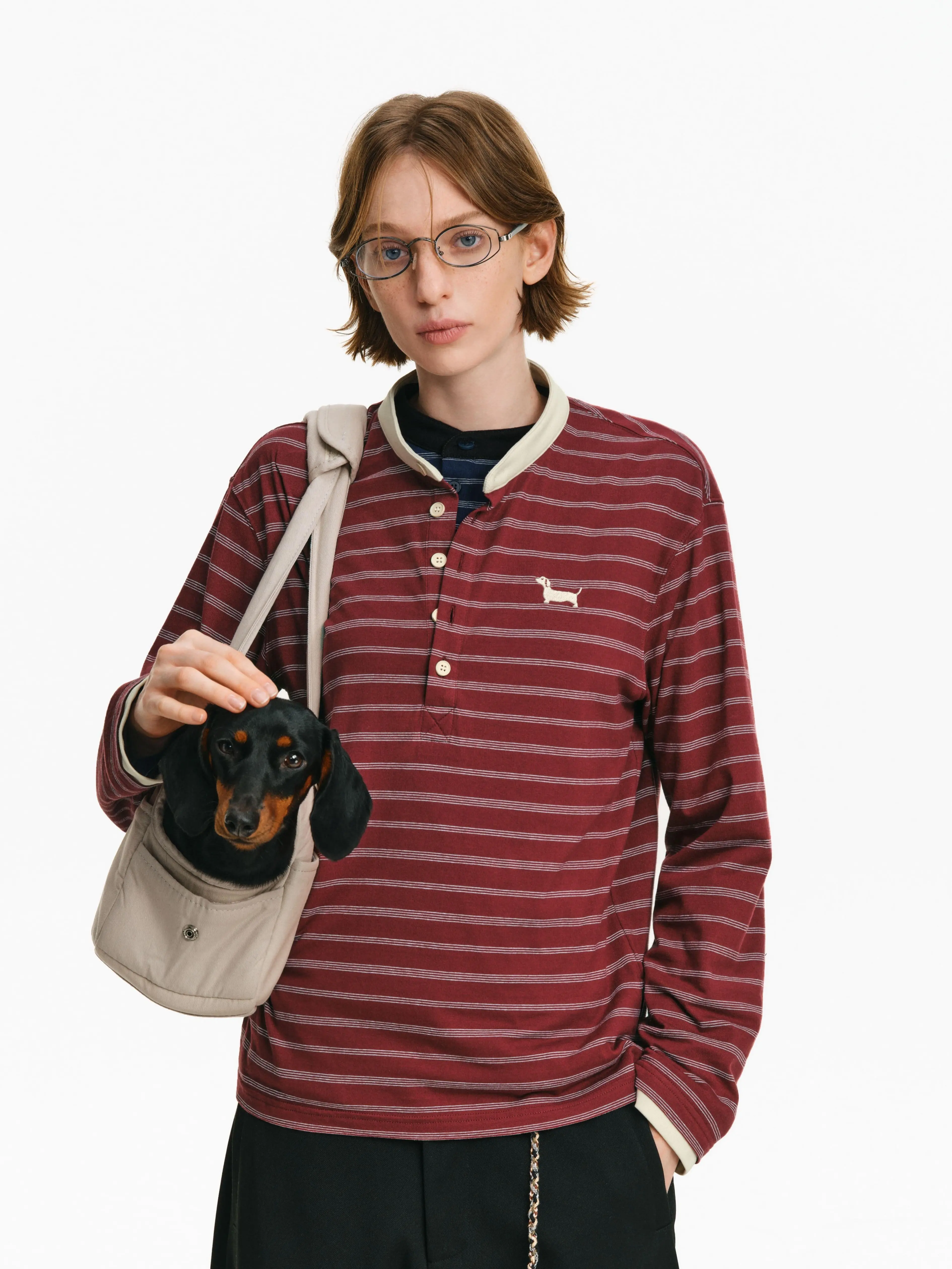 PCLP Vintage Henley Shirt for Men and Women, Casual Long Sleeve Stripe Tops in a Soft Cotton Blend Fabric, Polyester, Simple, Elastic