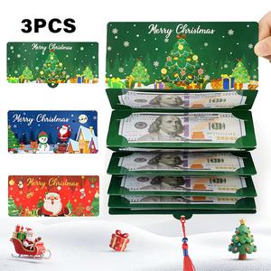 3Pcs Christmas Cash Gift Money Clip for Men and Women Cartoon Greeting Card Fantasy Theme Money Clip Creative Cash Gift Wallet Unique Multifunctional Cash Box for Any Recipient
