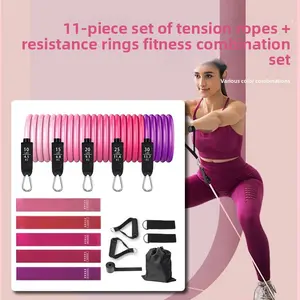 11-Piece puller set, full body strength training for men and women, gradual change of color resistance belt, fitness tension rope