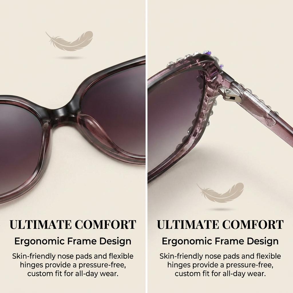 1Pcs Fashion Oversized Rhinestone Sunglasses UV400 Protection Bling Crystal Fashion Eyewear with Gradient Anti-Glare Lenses [Does not include gift box]