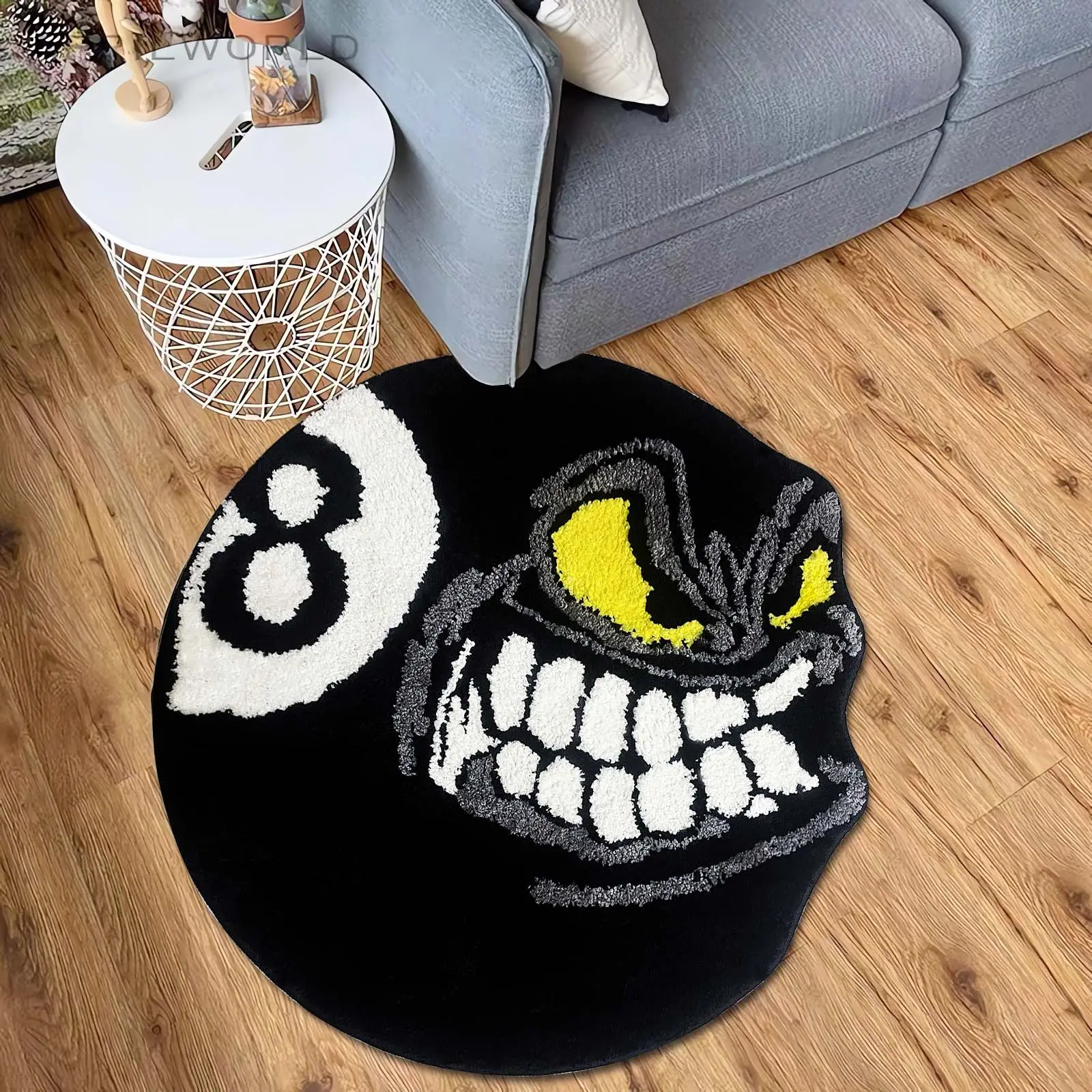 HYPEECE Angry 8 Ball Rug, Cool Rugs for Bedroom Hypebeast Rug, Black Round Area Rugs for Man Cave & Dorm, High-Pile Flocking Soft Tufted Rug for Teens