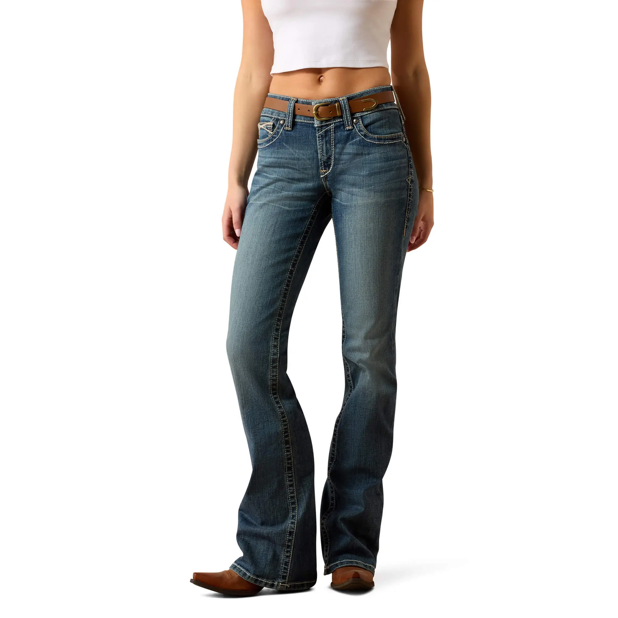 Women's R.E.A.L. Mid Rise Stretch Whipstitch Boot Cut Jeans