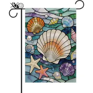 Beach Summer Garden Flag Seashell Pearl Coastal Burlap Vertical Double Sided Farmhouse Yard Outdoor Decorations 12.5 x 18 Inch