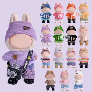6.69inch Labubu Outfit Playset Doll Clothes with 3 Stylish Fisherman Hat Sweaters Pants Skirt Set for Bulabu Dolls Adorable Accessories for Play Display Helloween Christmas Gift