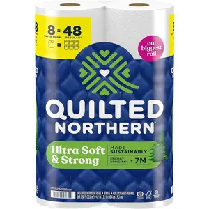 Ultra Soft & Strong Toilet Paper, 8 Super Mega Rolls = 48 Regular Rolls, 5X Stronger Tissue Sheets