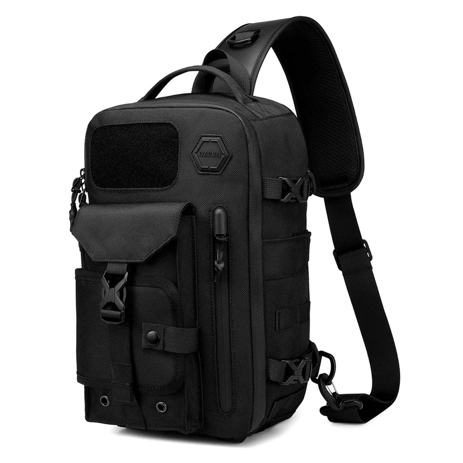 OZUKO 11L Tactical Sling Backpack, Crossbody Shoulder Chest multifunction messenger Bag | Hook-and-Loop Panel, Multiple Pockets, Fits 12.9" iPad, Water-Resistant, Adjustable Shoulder Strap, EDC Ready lightweight travel sport