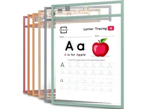 Scribbledo Boho Dry Erase Pockets 6 Pack Reusable Write and Wipe Worksheet Sleeves Clear Dry Erase Pouches for Classroom Learning Teachers and Homeschool