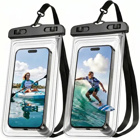 Universal IPX8 Waterproof Phone case 2 Pack-Up to 7.0",Adjustable Lanyard Phone Pouch,Cellphone Dry Bags for Outdoor Vacation Beach Pool Kayak Cruise Travel Essentials Transparent