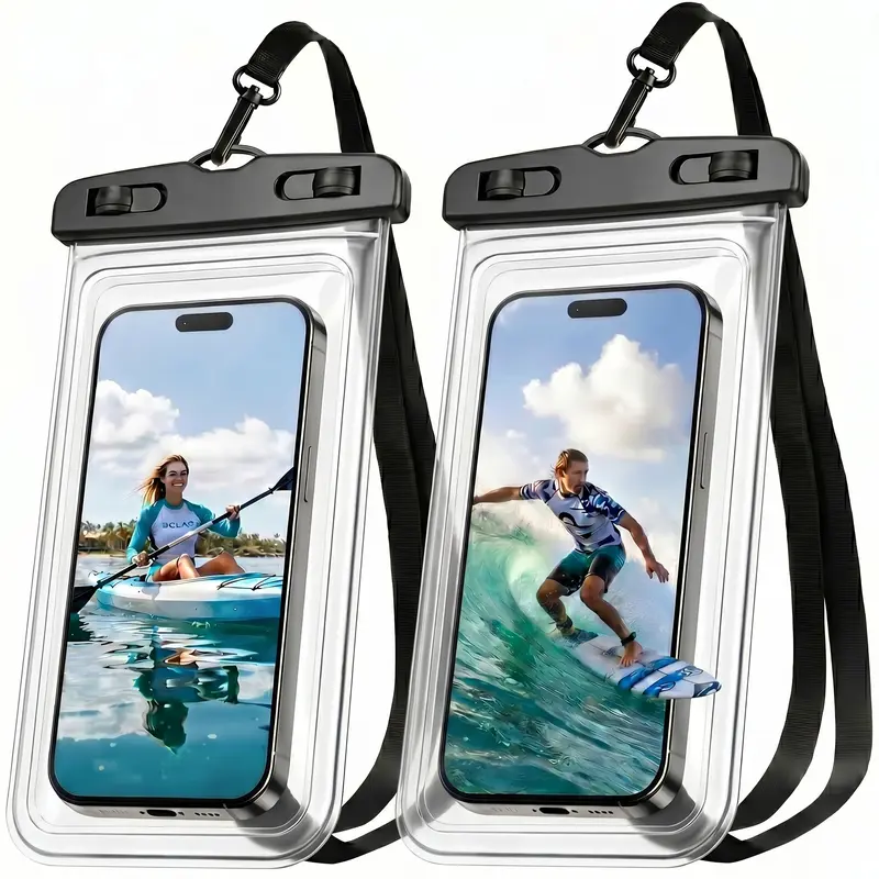 Universal IPX8 Waterproof Phone case 2 Pack-Up to 7.0",Adjustable Lanyard Phone Pouch,Cellphone Dry Bags for Outdoor Vacation Beach Pool Kayak Cruise Travel Essentials Transparent