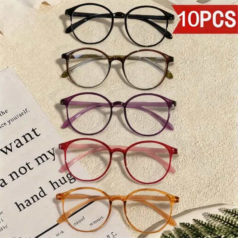 10-Pack Anti-Blue Light Reading Eyeglasses, Unisex Polycarbonate Full Rim Round Frame Readers with TAC Lenses, 5 Colors, +1.5D to +3.5D, +1.5D ~ +3.5D
