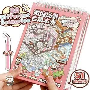 Miniature Scene Collection Book with 20pcs Scene Card Paper & 31pcs Sticker & 1 Count Tweezers, 3D DIY Decorative Sticker Book, Gift Wrapping Set Personalization Creativity card sticker cover office supplies New Year Gift