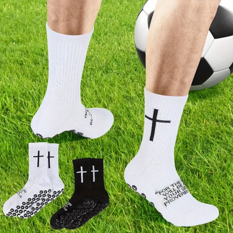 Women's Knee-Length Non-Slip Cross Grip Sports Socks - 2/3/5 Pairs with Bible Verse, Jesus Christian Football Accessories (US 6-13), Sport-Themed Mid-Calf Socks, Sporty Socks