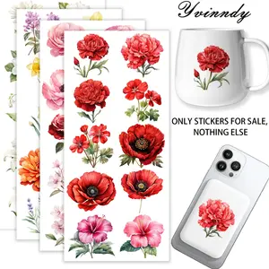 40Pcs/set Beautiful Bouquet Iron On Stickers For Cup Be Waterproof UV DTF Printable Vinyl Paper Fun Designs Durable Construction Long-Lasting Adhesion Must-Have For Craft Enthusiasts Cups Mugs Sticker Sold Only Sticker Not Cup
