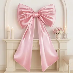 40x24 Inch Satin Ribbon Giant Bow Decor, Pastel Pink 3D Reusable Premium Satin Bow with Internal Stability Layer, Easy Hang for Coquette Party Wedding Bridal Shower Bedroom Ballerina Girl Wall Decor