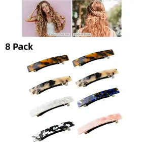 8 Pack Hair Barrettes for Fine Thin Thick Hair, 3 Inch Acetate Small Clips Barrette No Slip, French Tortoise Shell Womens Girls Accessories, Car Interior Accessories summervibes