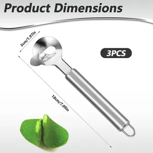 3Pcs Spoon Cactus Peeler, Multi-Function Pelador de Nopales Stainless Steel Cactus Peeler Tool Pelador de Papas Noodle Cutter Knife with Hole with Long Handle for Kitchen Gadgets Accessory