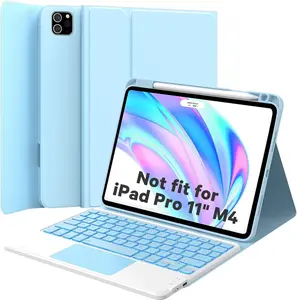 [CHESONA]  Keyboard Case for iPad Air 11-inch (M4/M3/M2) 2026/2025/2024 & Air 4th/5th Gen & iPad Pro 11 inch (1st/2nd/3rd/4th Gen), Smart Touchpad, 7-Color Backlit, Stain Resistant Cover, Light Blue