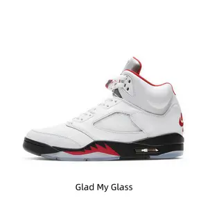 Clean white leather retro highs with bold red jagged trim & icy translucent sole