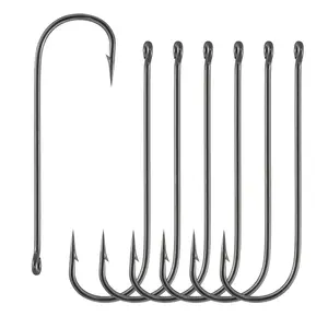 Dr.Fish 100 count Aberdeen Hooks Offset Hooks Long Shank Hooks Fishing Hooks High Carbon Steel Freshwater Fishing Tackle for Trout Bass Catfish #1/0 #2/0 #1 #2 #4 #6 #8 #10 #12